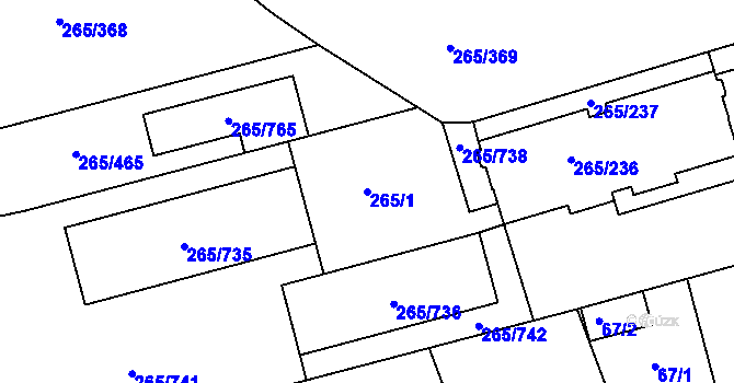 Parcela st. 265/1 v KÚ Újezd u Průhonic, Katastrální mapa