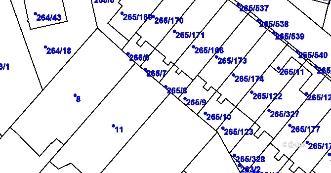 Parcela st. 265/8 v KÚ Újezd u Průhonic, Katastrální mapa
