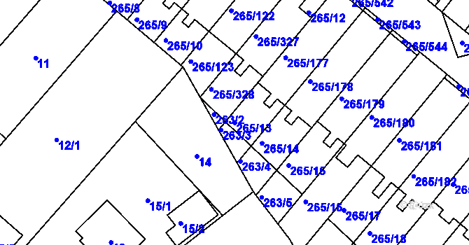 Parcela st. 265/13 v KÚ Újezd u Průhonic, Katastrální mapa