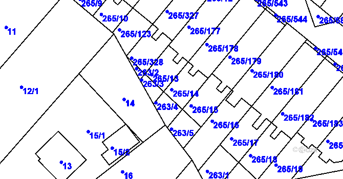 Parcela st. 265/14 v KÚ Újezd u Průhonic, Katastrální mapa