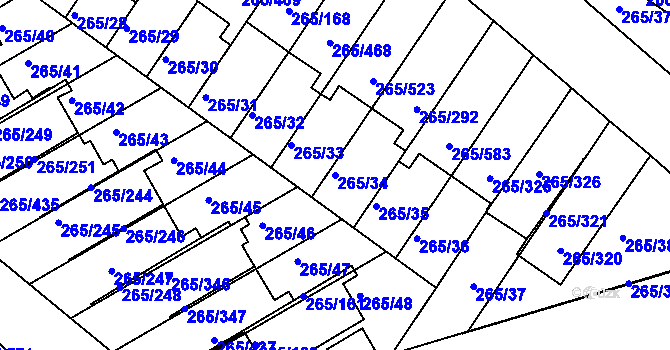 Parcela st. 265/34 v KÚ Újezd u Průhonic, Katastrální mapa
