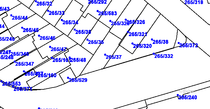 Parcela st. 265/37 v KÚ Újezd u Průhonic, Katastrální mapa