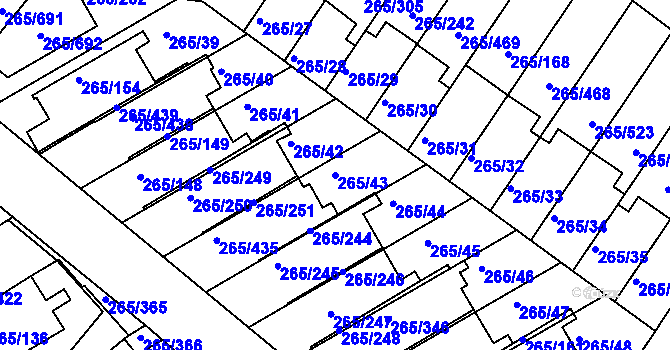 Parcela st. 265/43 v KÚ Újezd u Průhonic, Katastrální mapa