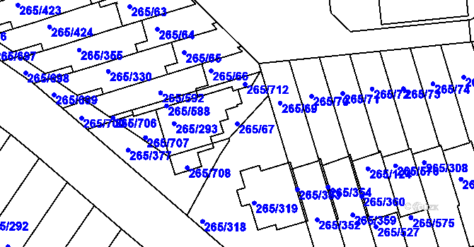 Parcela st. 265/67 v KÚ Újezd u Průhonic, Katastrální mapa