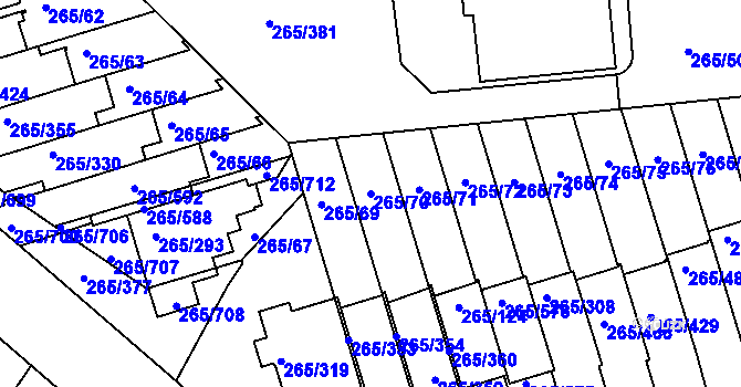 Parcela st. 265/70 v KÚ Újezd u Průhonic, Katastrální mapa