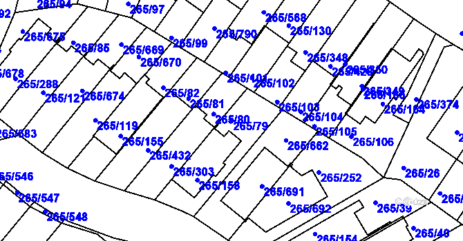 Parcela st. 265/79 v KÚ Újezd u Průhonic, Katastrální mapa