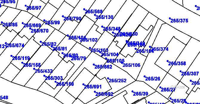 Parcela st. 265/104 v KÚ Újezd u Průhonic, Katastrální mapa