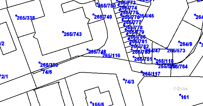 Parcela st. 265/116 v KÚ Újezd u Průhonic, Katastrální mapa