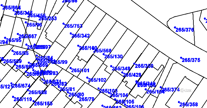Parcela st. 265/130 v KÚ Újezd u Průhonic, Katastrální mapa