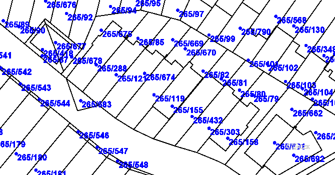 Parcela st. 265/156 v KÚ Újezd u Průhonic, Katastrální mapa