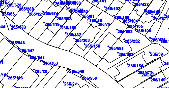Parcela st. 265/158 v KÚ Újezd u Průhonic, Katastrální mapa