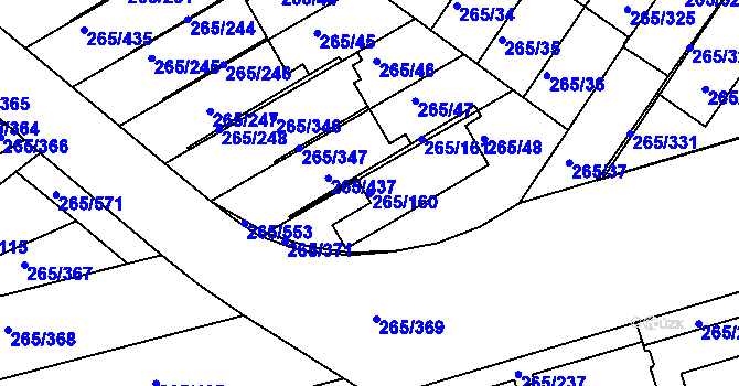 Parcela st. 265/160 v KÚ Újezd u Průhonic, Katastrální mapa