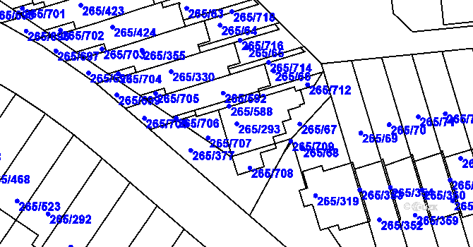 Parcela st. 265/293 v KÚ Újezd u Průhonic, Katastrální mapa