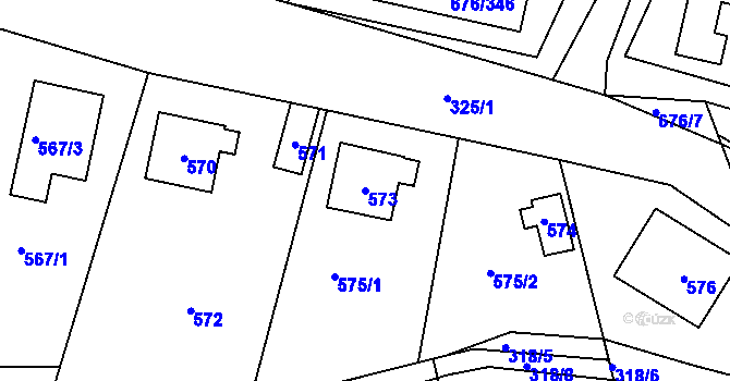 Parcela st. 573 v KÚ Újezd u Průhonic, Katastrální mapa