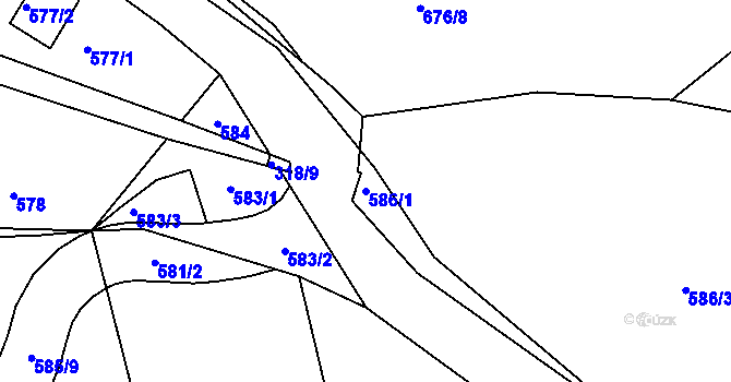 Parcela st. 586/1 v KÚ Újezd u Průhonic, Katastrální mapa