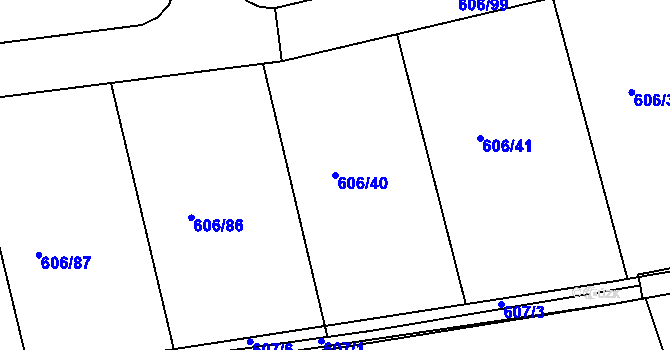 Parcela st. 606/40 v KÚ Újezd u Průhonic, Katastrální mapa