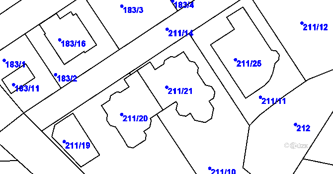 Parcela st. 211/21 v KÚ Újezd u Průhonic, Katastrální mapa