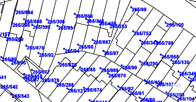 Parcela st. 265/668 v KÚ Újezd u Průhonic, Katastrální mapa
