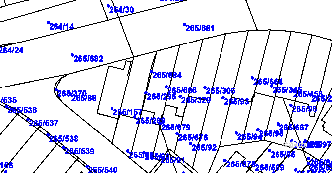 Parcela st. 265/686 v KÚ Újezd u Průhonic, Katastrální mapa