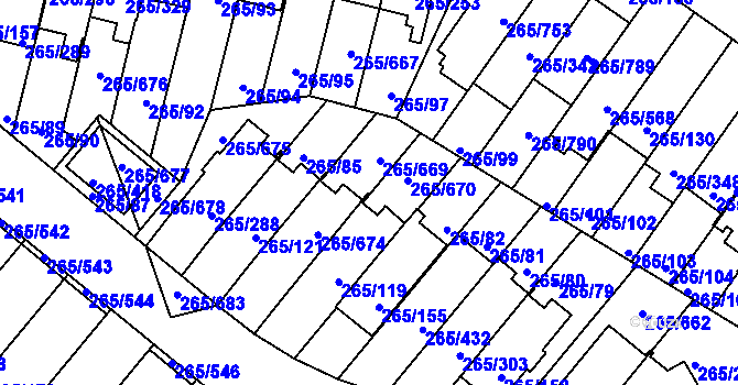 Parcela st. 265/687 v KÚ Újezd u Průhonic, Katastrální mapa