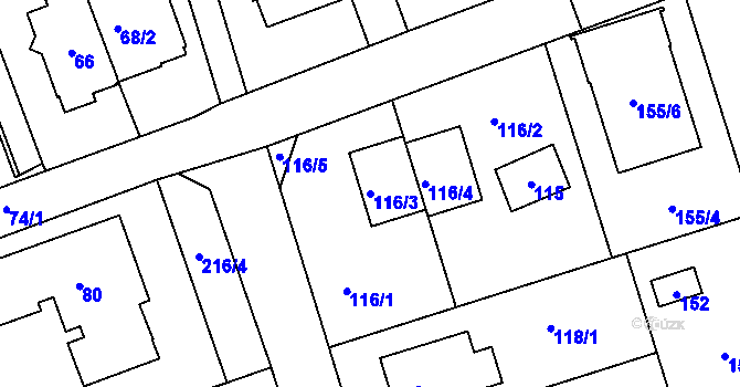 Parcela st. 116/3 v KÚ Újezd u Průhonic, Katastrální mapa