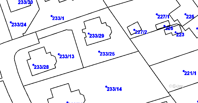 Parcela st. 233/25 v KÚ Újezd u Průhonic, Katastrální mapa
