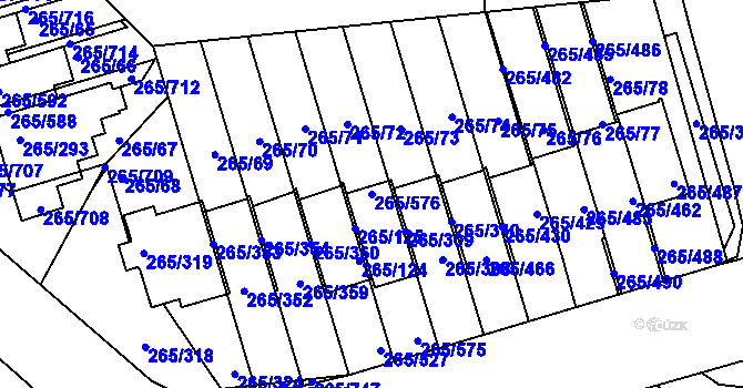 Parcela st. 265/576 v KÚ Újezd u Průhonic, Katastrální mapa