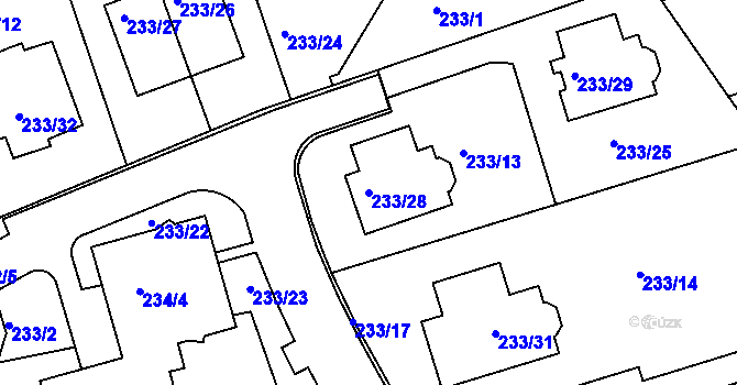 Parcela st. 233/28 v KÚ Újezd u Průhonic, Katastrální mapa