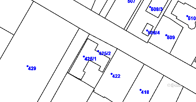 Parcela st. 425/2 v KÚ Újezd u Průhonic, Katastrální mapa