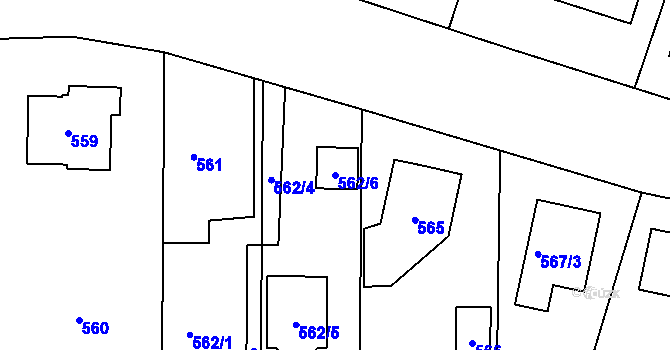Parcela st. 562/6 v KÚ Újezd u Průhonic, Katastrální mapa