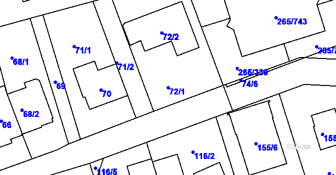 Parcela st. 72/1 v KÚ Újezd u Průhonic, Katastrální mapa
