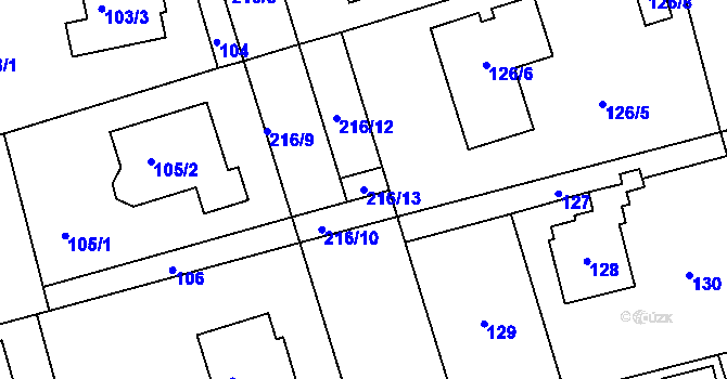 Parcela st. 216/13 v KÚ Újezd u Průhonic, Katastrální mapa