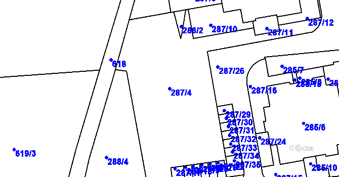 Parcela st. 287/4 v KÚ Újezd u Průhonic, Katastrální mapa