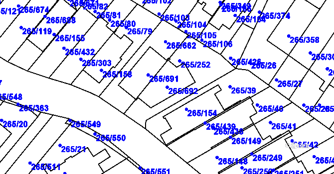 Parcela st. 265/692 v KÚ Újezd u Průhonic, Katastrální mapa