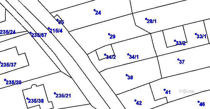 Parcela st. 34/2 v KÚ Újezd u Průhonic, Katastrální mapa