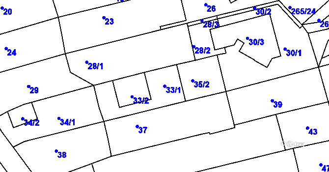 Parcela st. 33/1 v KÚ Újezd u Průhonic, Katastrální mapa