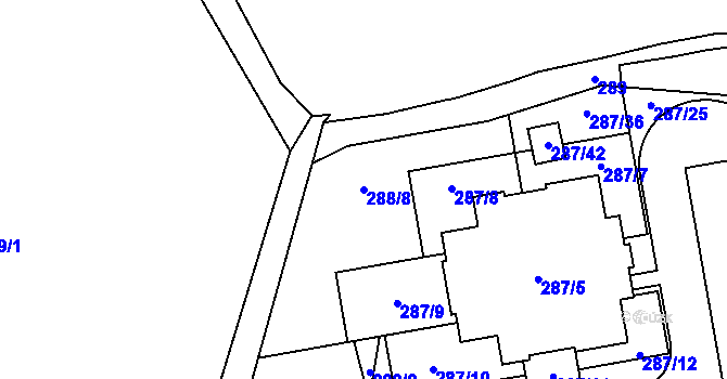 Parcela st. 288/8 v KÚ Újezd u Průhonic, Katastrální mapa
