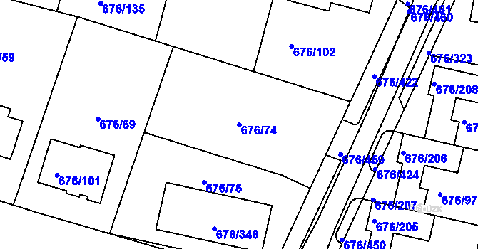 Parcela st. 676/74 v KÚ Újezd u Průhonic, Katastrální mapa