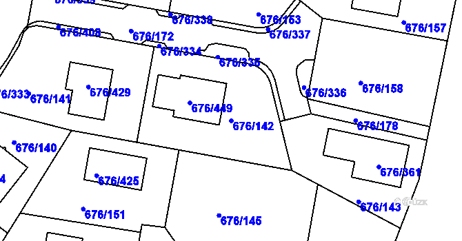 Parcela st. 676/142 v KÚ Újezd u Průhonic, Katastrální mapa