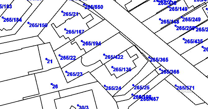 Parcela st. 265/422 v KÚ Újezd u Průhonic, Katastrální mapa
