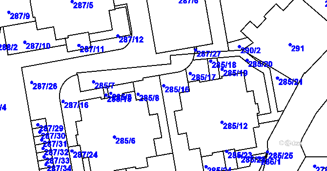 Parcela st. 285/16 v KÚ Újezd u Průhonic, Katastrální mapa
