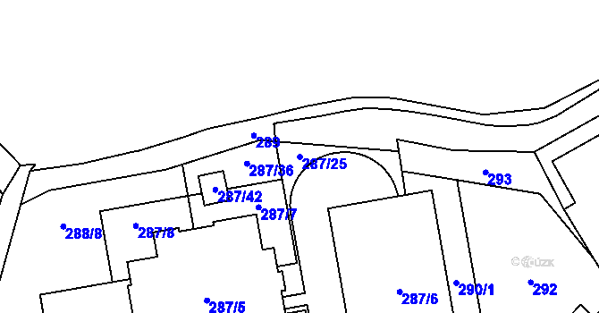 Parcela st. 287/25 v KÚ Újezd u Průhonic, Katastrální mapa