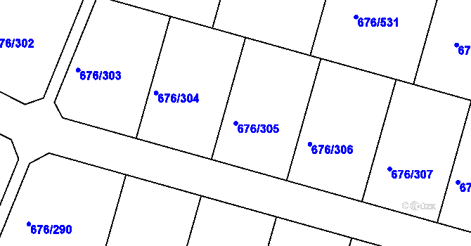 Parcela st. 676/305 v KÚ Újezd u Průhonic, Katastrální mapa