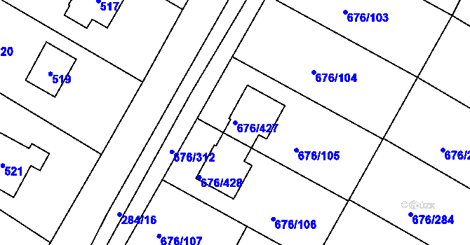 Parcela st. 676/427 v KÚ Újezd u Průhonic, Katastrální mapa