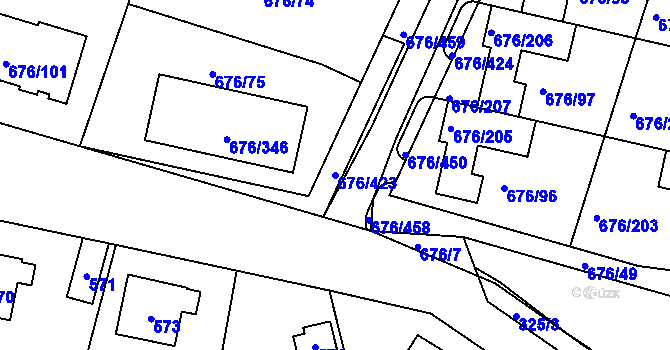 Parcela st. 676/423 v KÚ Újezd u Průhonic, Katastrální mapa