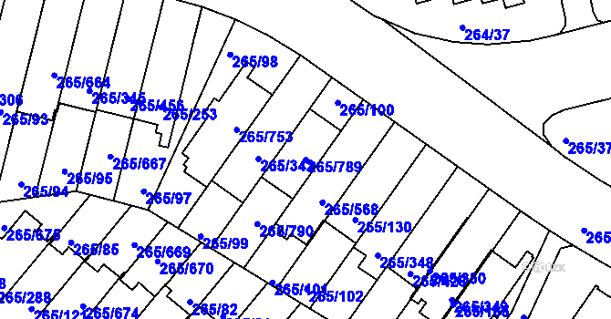 Parcela st. 265/789 v KÚ Újezd u Průhonic, Katastrální mapa