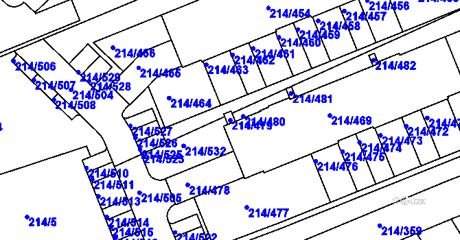 Parcela st. 214/479 v KÚ Újezd u Průhonic, Katastrální mapa