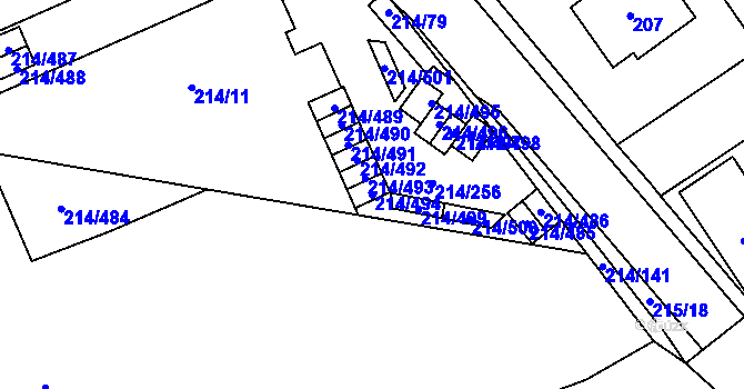 Parcela st. 214/494 v KÚ Újezd u Průhonic, Katastrální mapa