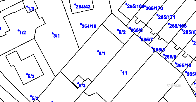 Parcela st. 8/1 v KÚ Újezd u Průhonic, Katastrální mapa