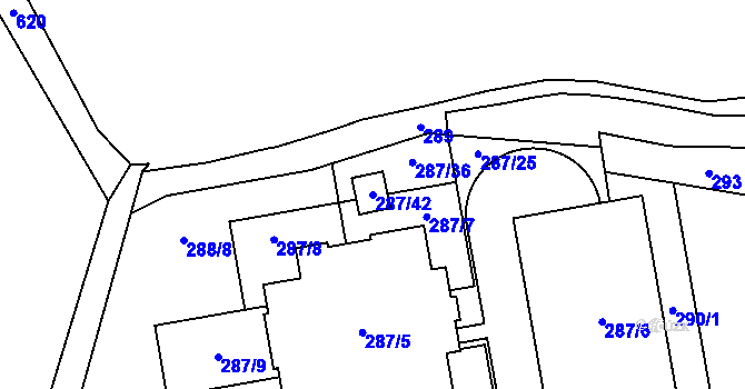 Parcela st. 287/42 v KÚ Újezd u Průhonic, Katastrální mapa